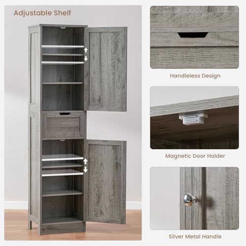 66.9" Tall Bathroom Storage Cabinet with 2 Doors & 1 Drawer