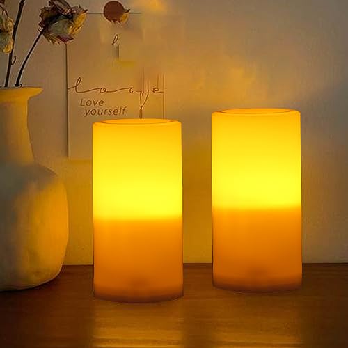 Outdoor Battery Operated Flameless LED Pillar Candles Remote D3”xH6” 2 PCS (2 Count)