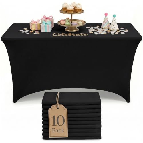 4Ft 10 Pack Black Tablecloth for Rectangle Tables (10 Count)
