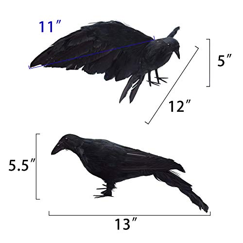 2 Pack Realistic Crows Lifesize Extra Large Handmade Black Feathered Crow for Halloween Decorations Birds (2 Count)