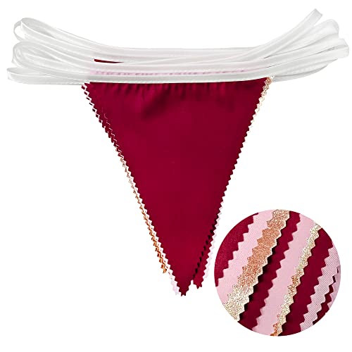Burgundy Party Decorations Rose Gold Maroon Pink Fabric Triangle Pennant Banner Pink Garnet Flag Bunting Garland for Graduation Wedding Birthday Bridal Shower Bachelorette Anniversary Party Supplies (36 Count)