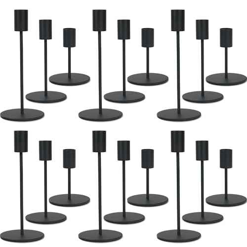 Black Candlestick Holders Bulk for Taper Candles Decorative Metal Candelabra Candle Holders Fit 0.8 Inch Diameter Candles Gold Taper Candle Stands for Wedding Home Party Table Decor (18 Count)