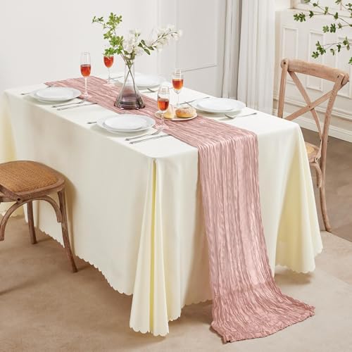 Dusty Pink Cheesecloth Table Runner 35×120Inch Fall Boho Wedding Home Decor