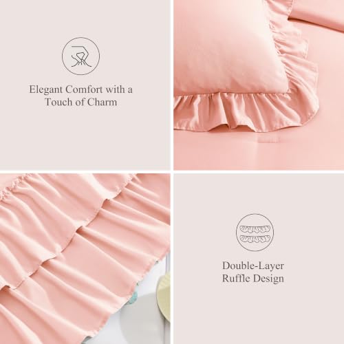 King Size Comforter Set Rosewater Ruffle 7 Pieces Farmhouse Bed in a Bag
