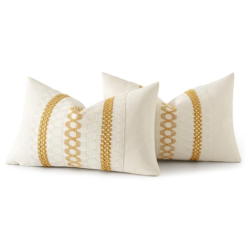 Set of 2 Mustard Yellow Decorative Lumbar Pillow Covers 12x20 Inch (2 Count)