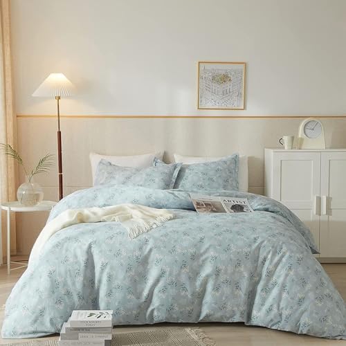 Vintage Floral Comforter Set Full Size Farmhouse Blue Flower Bedding Comforter Chic Floral Girls Cottagecore Bedding Set Soft Microfiber Cute Flower Botanical Comforter Set for All Season