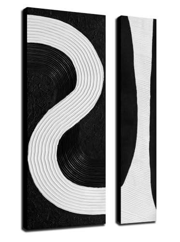 Black And White Abstract Wall Art For Office 2 Piece 3D Wall Decor For Bedroom 24 X 47 Inch