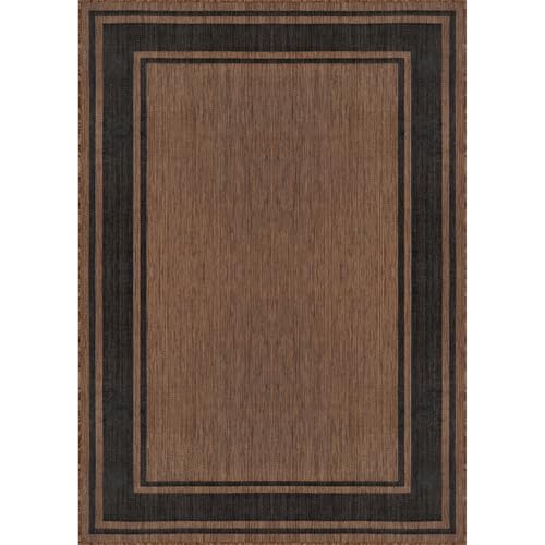 Outdoor Rug 5x7 Modern Bordered Area Rugs for Indoor and Outdoor Patio Deck Porch Garden Waterproof Weather Sun Resistant Washable Outside Carpet (35 Sq Ft)