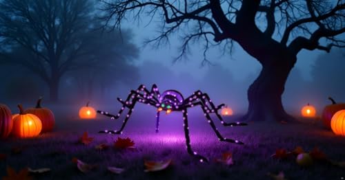 6.8Ft Giant Spider Halloween Decorations Outdoor 82" Light Up Spider with 115 LED Lights for Front Yard (Zz-005)