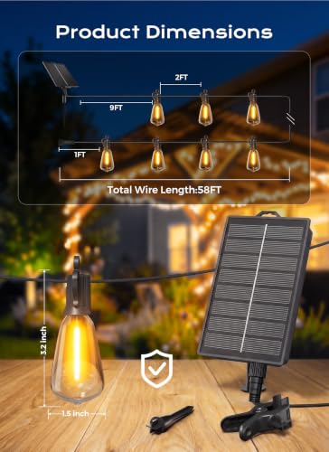 58FT Solar String Lights Outdoor Waterproof (58 Foot)