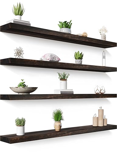 48 Inch Floating Shelves for Wall Rustic Brown Wood Wall Shelves for Bedroom Set of 4 (4 Count)