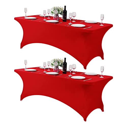 2Pack Spandex Table Cover for 8FT or 4ft or 6ft Table Universal Fitted Stretch Tablecloth for Party (2 Count)