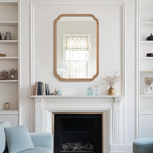 24" x 36" Rounded Corner Arch Wall Mirror with Wood Frame for Entryway