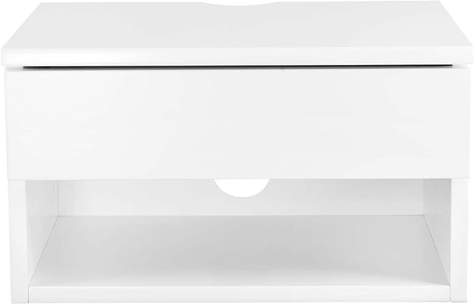 Nathan James Jackson Wall Mounted Floating Bedroom Nightstand with Storage Drawer and Modern Open Shelf Cubby, White