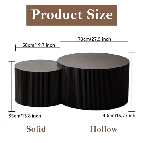 Black Round Fluted Nesting Coffee Table Set of 2