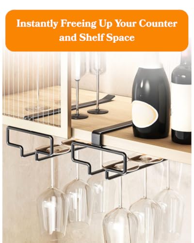 Wine Glass Holder 2PCS Stemware Rack Hanger Under Cabinet Wine Glass Rack Kitchen Hanging Storage Rack Organizer
