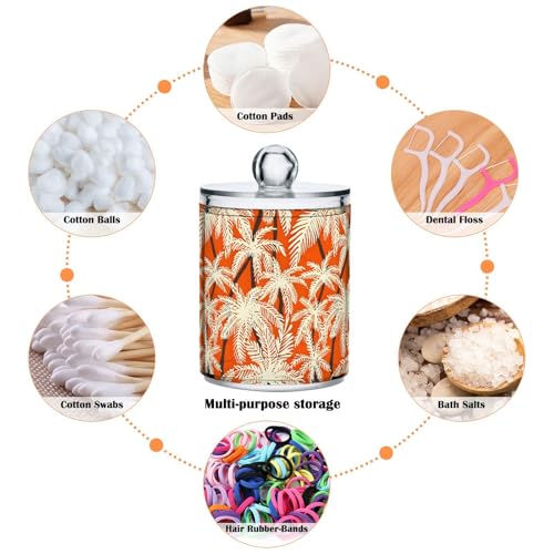 2 Pack Qtip Holder Organizer Dispenser Palm Trees Orange Color Bathroom Storage Canister Cotton Ball Holder Container for Cotton Pads (2 Count)