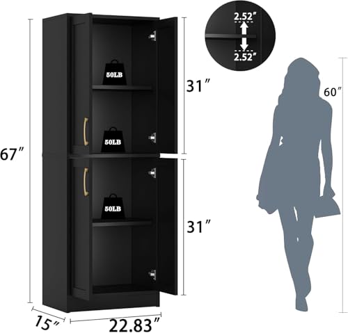 Pantry Kitchen Pantry Cabinet with 4 Doors and Adjustable Shelves