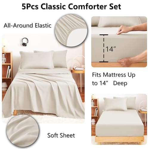 Twin Comforter Set with Sheets Beige