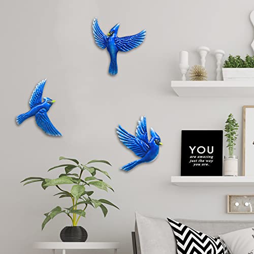Metal Birds Wall Decoration Bird Wall Hanging Decor Outdoor Metal Wall Art Blue Bird Outdoor Decor Suitable for Living Room Bedroom Patio Kitchen Outdoor Fence Decoration 9 Inch (3 Count)