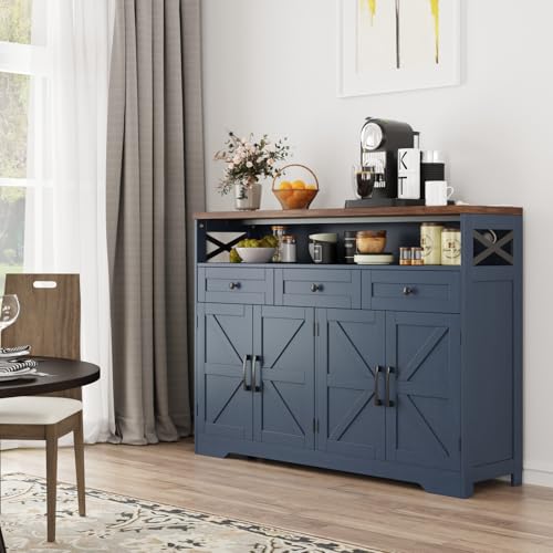 Farmhouse Buffet Cabinet with Drawers & Open Shelf
