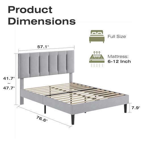 Full Bed Frame with Upholstered Headboard