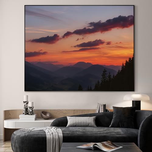 60"x72" Extra Large Framed Wall Art Scenic Sunset Over Mountain Range with Glowing Sky for Home Living Room Bedroom Decor