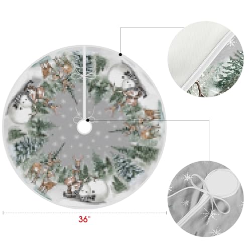 Snowman Reindeer Snowflake Christmas Tree Skirt 36 Inch