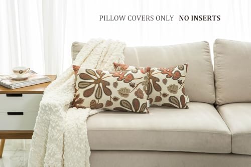 Set of 2 Jacquard Tropical Leaf Pattern Oblong Throw Pillow Covers Accent Pillowcase 12X20 Inches (2 Count)