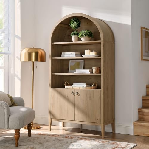 Nolan Tall Arched Storage Display Cabinet in Light Oak