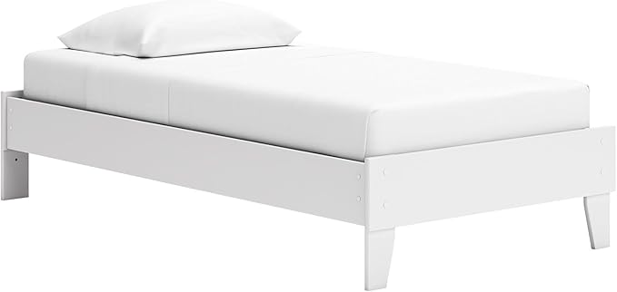Signature Design by Ashley Socalle Coastal Twin Platform Bed with Metal Slats, No Box Spring Needed, White