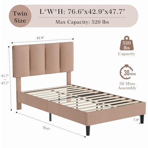 Twin Size Bed Frame with Upholstered Headboard