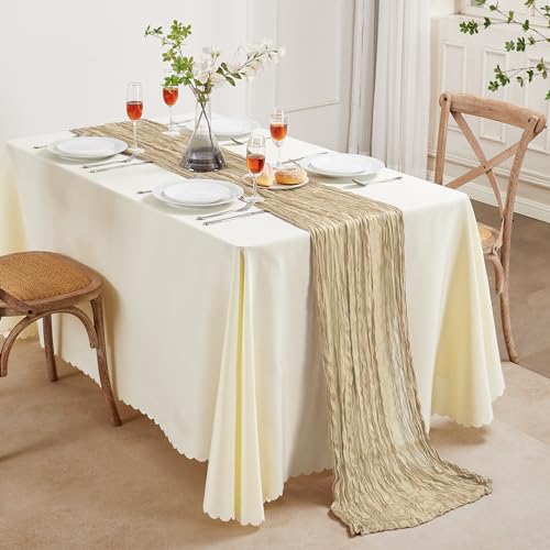 Beige Cheesecloth Table Runner 35×120 Inch Fall Boho Gauze Home Decor (4.8 Ounce)