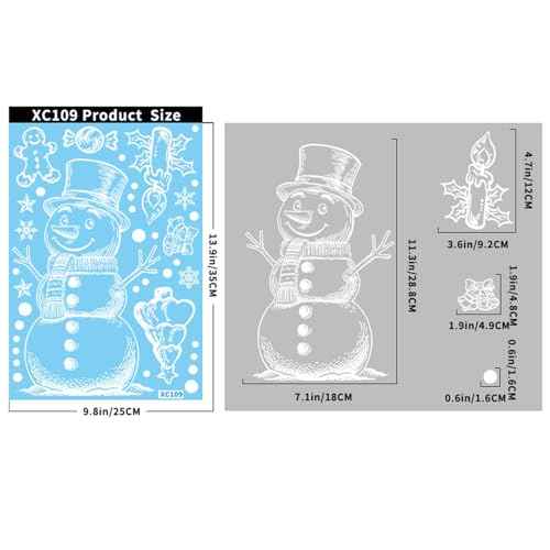 Christmas Window Clings for Glass 2 Sheet White Window Decals with Snowman Xmas Tree Designs Window Stickers Cute Windows Cling for Winter Party Supplies Home School Office Glass Decorations (2 Count)