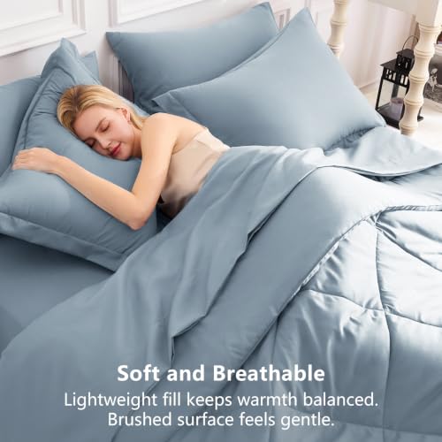 Queen Comforter Set with Sheets Dusty Blue