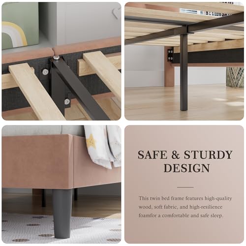 Twin Size Bed Frame with Upholstered Headboard