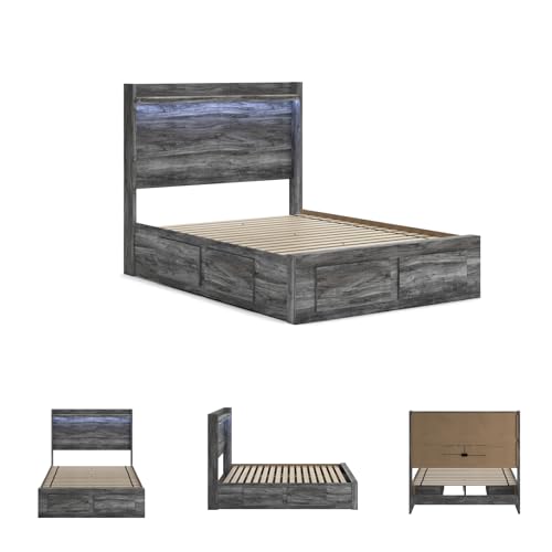 Smoky Gray Full Panel Bed with 6 Storage Drawers