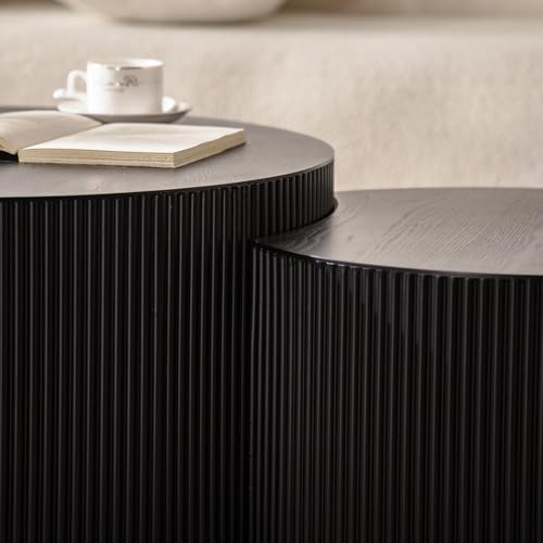 Black Round Fluted Nesting Coffee Table Set of 2