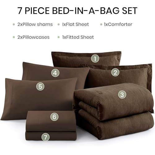 Queen Comforter Set 7 Pieces Chocolate Brown Bed in a Bag