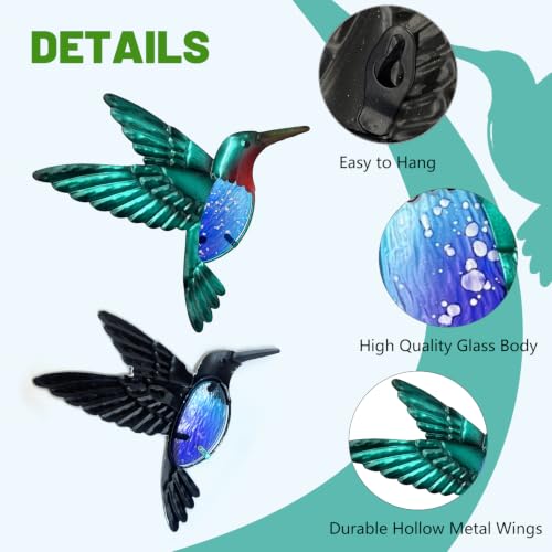 Metal Hummingbird Wall Art 8 inch Metal Birds Wall Sculpture Garden Decoration Outdoor Statue Hand (3 Count)