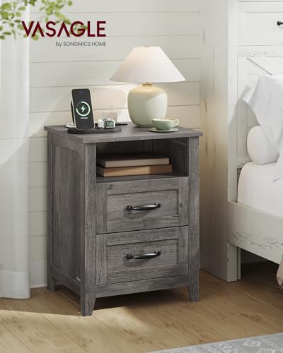 Set of 2 Nightstands with 2 Drawers and Charging Station (2 Count)