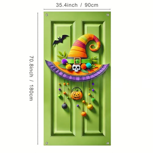 Halloween Door Banner Skull Witch Hat 35x71 Inch Polyester