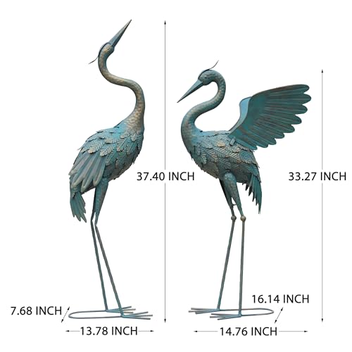 33 37 Inch Metal Crane Garden Statue Décor for Yard Patio Lawn Pool (2 Count)