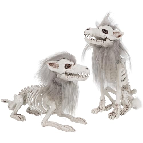Set of 2 Halloween Skeleton Animals Wolf Skeletons Decor (2 Count)