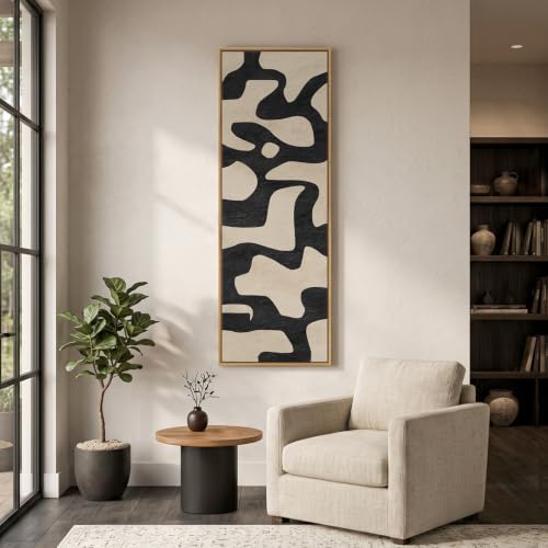 Large Framed Black Beige Abstract Wall Art for Living Room Horizontal 60x20