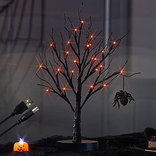 Black Halloween Tree with Lights 24 LED Orange with Timer