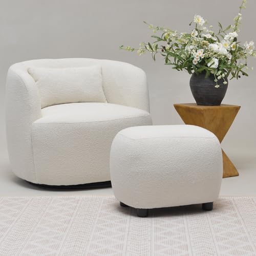 34" Wide 2 Boucle Swivel Barrel Chairs and 2 Ottomans Set (2 Count)