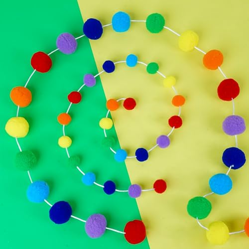 Rainbow Colorful Pom Pom Garland Decorations (2 Count)