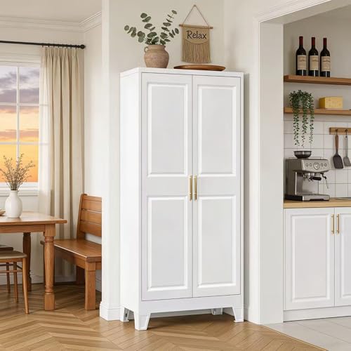 White Metal Pantry Cabinet with 3 Adjustable Shelves