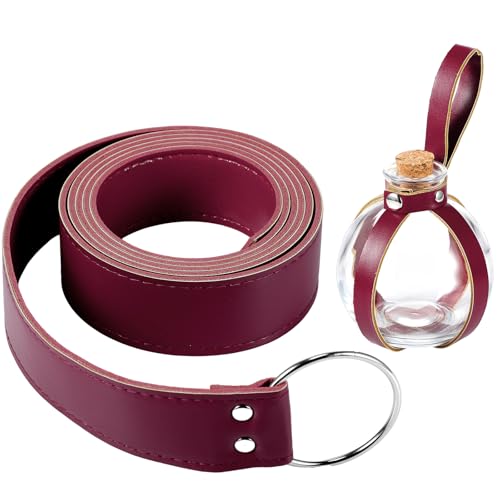 Mardi Gras Potion Bottles with Cork Set Dark Magic Cork Round Potion Bottle with Leather Belt Clear Glass Large for Halloween Costume Props DIY Crafts Decorative